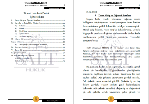 Ticaret Hukuku Amfi A 2. Dönem Part-3 (2022-2023)-AÜHF-Konu Anlatım Kitapçığı