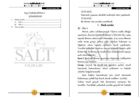 Eşya Hukuku Amfi B 2. Dönem Part-1 (2022-2023)-AÜHF-Konu Anlatım Kitapçığı