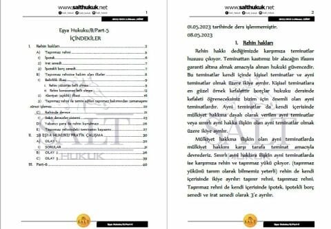 Eşya Hukuku Amfi B 2. Dönem Part-5 (2022-2023)-AÜHF-Konu Anlatım Kitapçığı