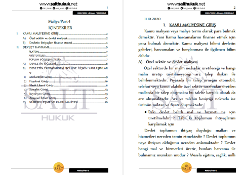 Maliye Hukuku 1. Dönem Not Seti (2020-2021)-KKÜ-Konu Anlatım Kitapçığı