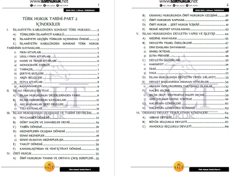 Türk Hukuk Tarihi 1. Dönem Not Seti (2020-2021)-KKÜ-Konu Anlatım Kitapçığı
