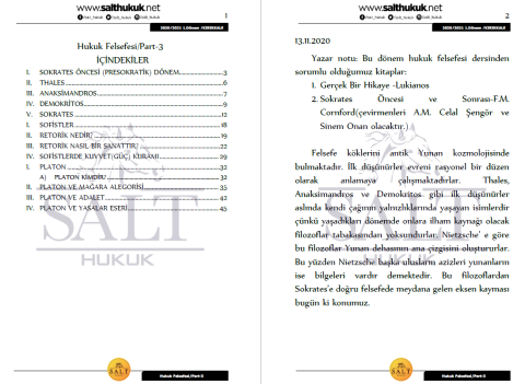 Hukuk Felsefesi 1. Dönem Not Seti (2020-2021)-KKÜ-Konu Anlatım Kitapçığı