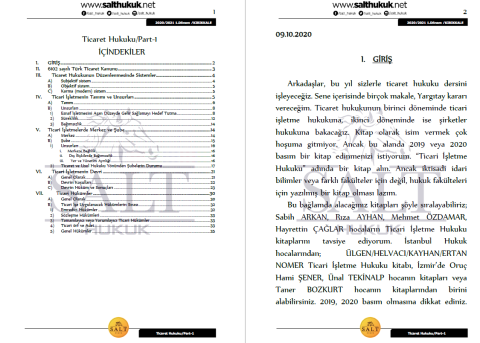 Ticaret Hukuku 1. Dönem Not Seti (2020-2021)-KKÜ-Konu Anlatım Kitapçığı