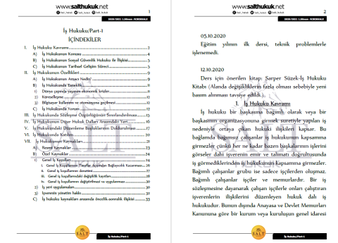 İş ve Sosyal Güvenlik 1. Dönem Not Seti (2020-2021)-KKÜ-Konu Anlatım Kitapçığı