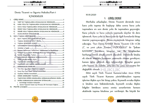 Deniz Ticaret Ve Sigorta 1. Dönem Not Seti (2020-2021)-KKÜ-Konu Anlatım Kitapçığı