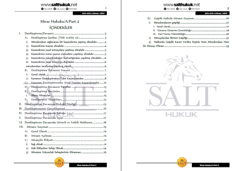 Miras Hukuku Amfi A 2. Dönem Part-2 (2022-2023)-AÜHF-Konu Anlatım Kitapçığı