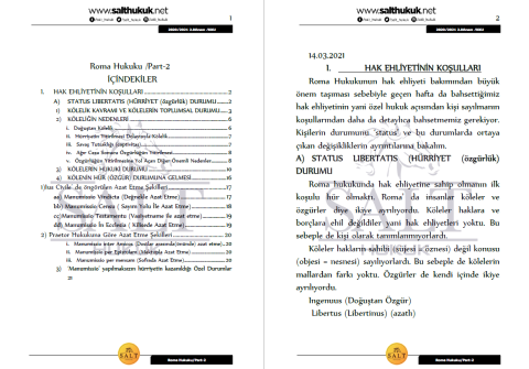 Roma Hukuku 2. Dönem Not Seti (2020-2021)-KKÜ-Konu Anlatım Kitapçığı