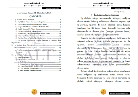 İş Ve Sosyal Güvenlik Hukuku Amfi A 2. Dönem Part-3 (2022-2023)-AÜHF-Konu Anlatım Kitapçığı
