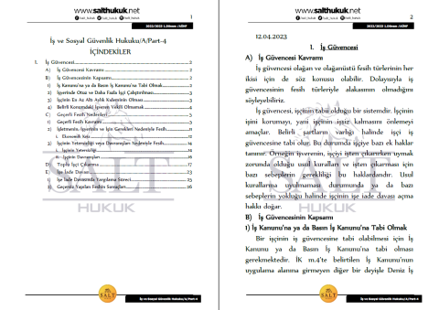 İş Ve Sosyal Güvenlik Hukuku Amfi A 2. Dönem Part-4 (2022-2023)-AÜHF-Konu Anlatım Kitapçığı