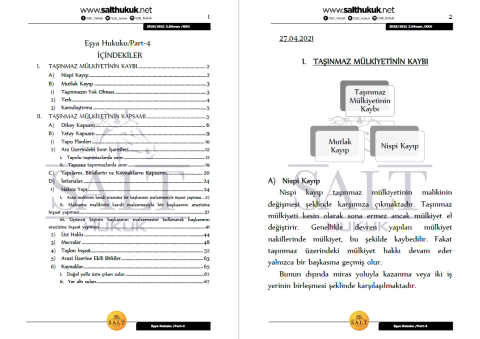 Eşya Hukuku 2. Dönem Not Seti (2020-2021)-KKÜ-Konu Anlatım Kitapçığı