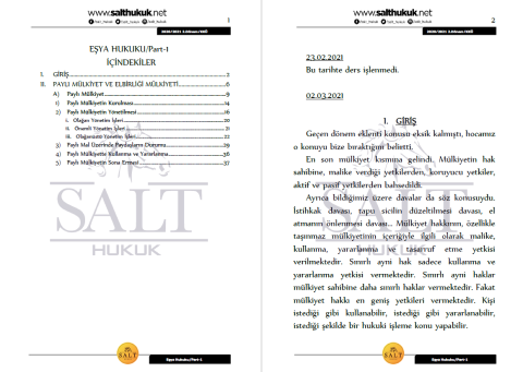 Eşya Hukuku 2. Dönem Not Seti (2020-2021)-KKÜ-Konu Anlatım Kitapçığı