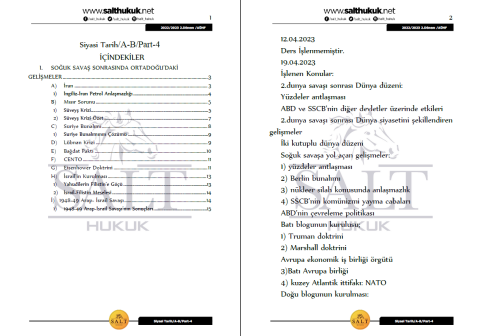 SİYASİ TARİH:1914 SONRASI 2. Dönem Part-4 (2022-2023)-AÜHF-Konu Anlatım Kitapçığı