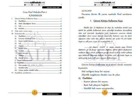 Ceza Özel Hukuku 2. Dönem Not Seti (2020-2021)-KKÜ-Konu Anlatım Kitapçığı