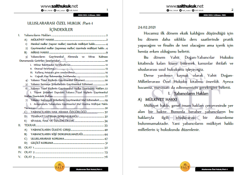 Milletler Özel Hukuku 2. Dönem Not Seti (2020-2021)-KKÜ-Konu Anlatım Kitapçığı
