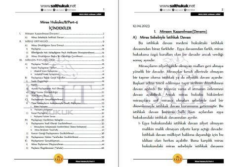 Miras Hukuku Amfi B 2. Dönem Part-4 (2022-2023)-AÜHF-Konu Anlatım Kitapçığı