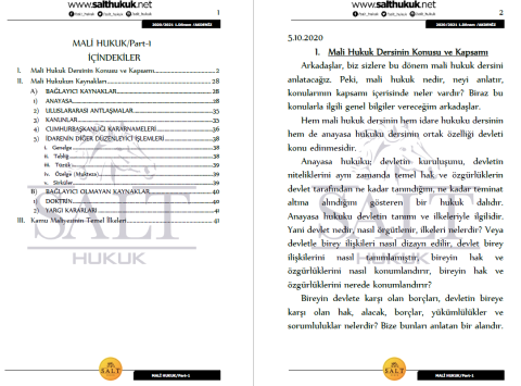 Maliye Hukuku 1. Dönem Not Seti (2020-2021)-AKHF-Konu Anlatım Kitapçığı