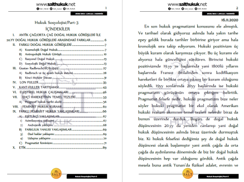 Hukuk Felsefesi ve Sosyolojisi 1. Dönem Not Seti (2020-2021)-AKHF-Konu Anlatım Kitapçığı