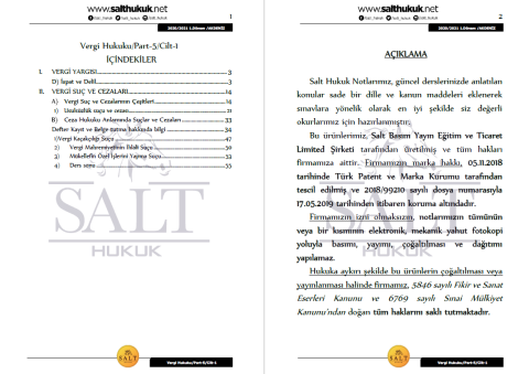 Vergi Huk. 1. Dönem Not Seti (2020-2021)-AKHF-Konu Anlatım Kitapçığı