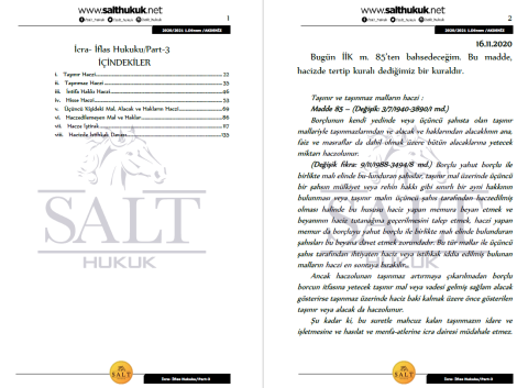 İcra ve İflas Hukuku 1. Dönem Not Seti (2020-2021)-AKHF-Konu Anlatım Kitapçığı
