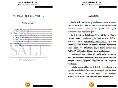İcra ve İflas Hukuku 1. Dönem Not Seti (2020-2021)-AKHF-Konu Anlatım Kitapçığı