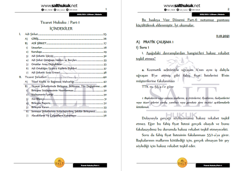 Ticaret Hukuku-1 2. Dönem Not Seti (2020-2021)-AKHF-Konu Anlatım Kitapçığı