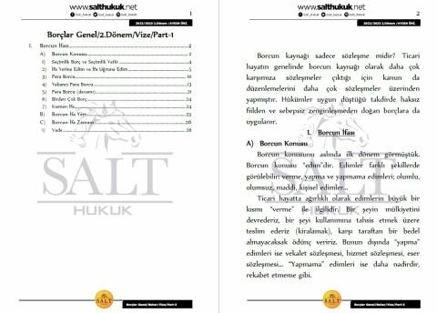 Borçlar Genel Hukuku 2. Dönem Vize Part-1 (2022-2023)-İAÜ-Konu Anlatım Kitapçığı