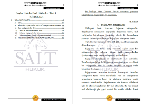 Borçlar Özel Hukuku 2. Dönem Not Seti (2020-2021)-AKHF-Konu Anlatım Kitapçığı