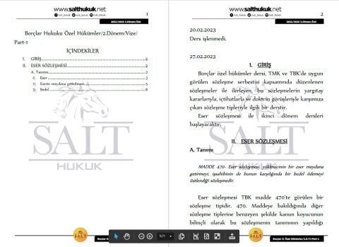 Borçlar Özel Hukuku 2. Dönem Vize Part-1 (2022-2023)-İAÜ-Konu Anlatım Kitapçığı