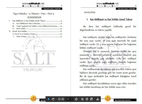 Eşya Hukuku 2. Dönem Vize Part-3 (2022-2023)-İAÜ-Konu Anlatım Kitapçığı