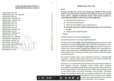 1.SINIF VİZE ÇIKMIŞ SORULAR CİLT-2 (MEDENİ HUKUK-ROMA HUKUKU)