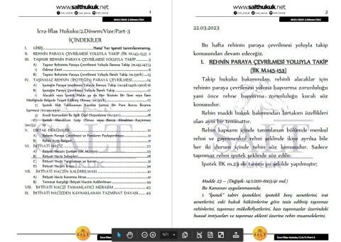 İcra ve İflas Hukuku 2. Dönem Vize Part-3 (2022-2023)-İAÜ-Konu Anlatım Kitapçığı