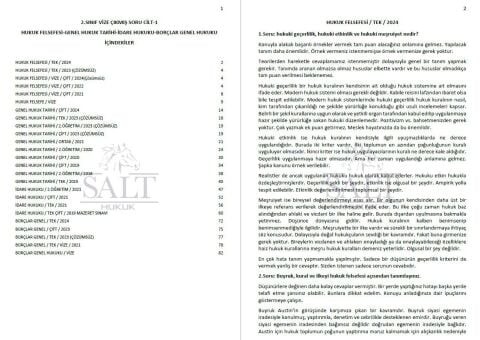 2.SINIF VİZE ÇIKMIŞ SORULAR CİLT-1 (HUKUK FELSEFESİ-GENEL HUKUK TARİHİ-İDARE HUKUKU-BORÇLAR GENEL HUKUKU)