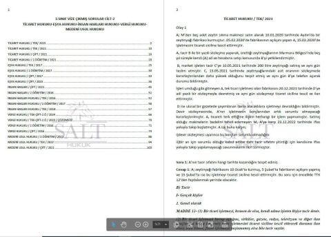 3.SINIF VİZE ÇIKMIŞ SORULAR CİLT-2 (TİCARET HUKUKU-EŞYA HUKUKU-İNSAN HAKLARI HUKUKU-VERGİ HUKUKU-MEDENİ USUL HUKUKU)(Kopya)