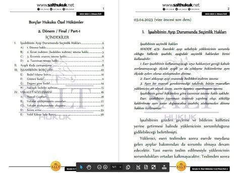 Borçlar Özel Hukuku 2. Dönem Final Part-1 (2022-2023)-İAÜ-Konu Anlatım Kitapçığı