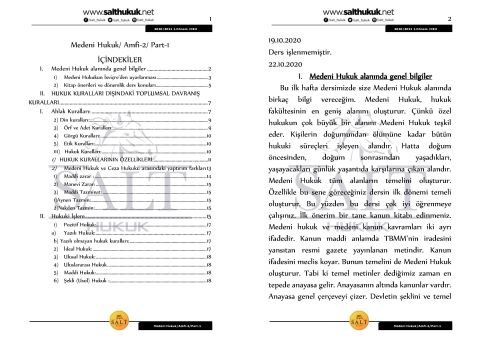 Medeni Hukuk Amfi 2 1. Dönem Not Seti (2020-2021)-DEÜ-Konu Anlatım Kitapçığı