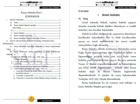 Roma Hukuku 1. Dönem Part-1 (2020-2021)-KKÜ-Konu Anlatım Kitapçığı