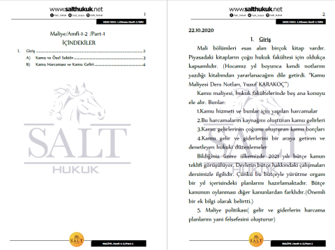 Maliye Hukuku Amfi 1-2 1. Dönem Not Seti (2020-2021)-DEÜ-Konu Anlatım Kitapçığı