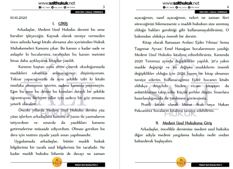 Medeni Usul Hukuku 1. Dönem Part-1 (2020-2021)-KKÜ-Konu Anlatım Kitapçığı