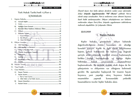 Türk Hukuk Tarihi Amfi 1-2 1. Dönem Not Seti (2020-2021)-DEÜ-Konu Anlatım Kitapçığı