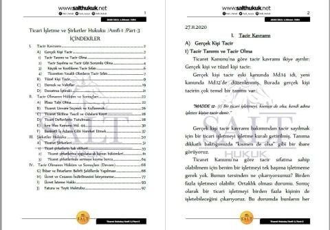 Ticaret İşletme ve Şirketler Hukuku Amfi 1 1. Dönem Not Seti (2020-2021)-DEÜ-Konu Anlatım Kitapçığı