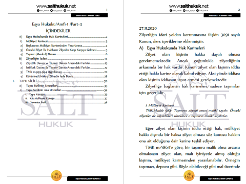 Eşya Hukuku Amfi 1 1. Dönem Not Seti (2020-2021)-DEÜ-Konu Anlatım Kitapçığı