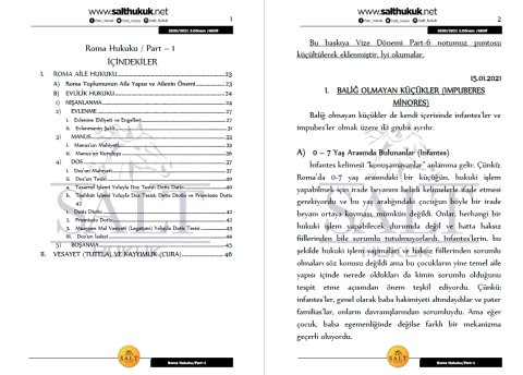 Roma Hukuku 2. Dönem Part-1 (2020-2021)-AKHF-Konu Anlatım Kitapçığı