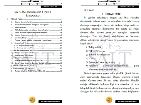 İcra ve İflas Hukuku Amfi 1 1. Dönem Not Seti (2020-2021)-DEÜ-Konu Anlatım Kitapçığı