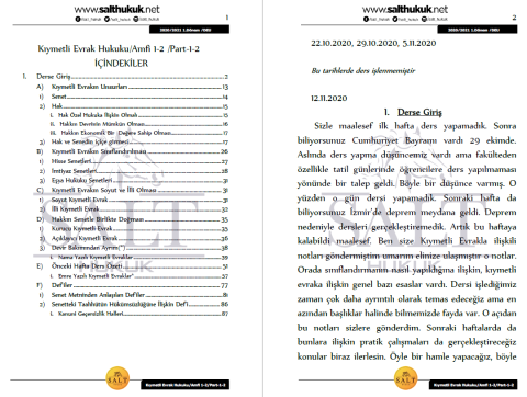Kıymetli Evrak ve Sigorta Amfi 1-2 1. Dönem Not Seti (2020-2021)-DEÜ-Konu Anlatım Kitapçığı