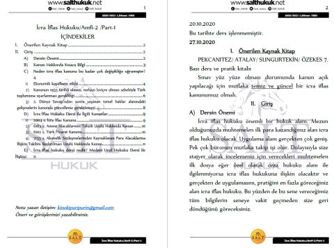 İcra ve İflas Hukuku Amfi 2 1. Dönem Not Seti (2020-2021)-DEÜ-Konu Anlatım Kitapçığı