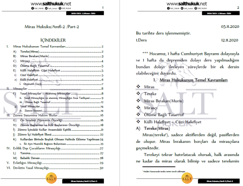 Miras Hukuku Amfi 2 1. Dönem Not Seti (2020-2021)-DEÜ-Konu Anlatım Kitapçığı