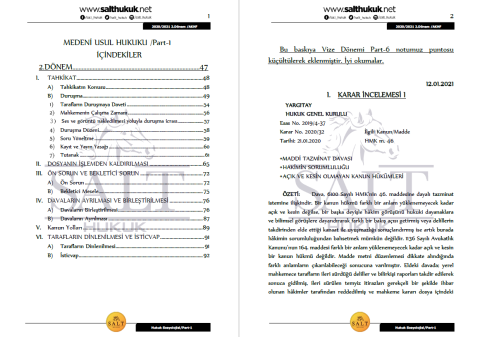Medeni Usul Hukuku 2. Dönem Part-1 (2020-2021)-AKHF-Konu Anlatım Kitapçığı