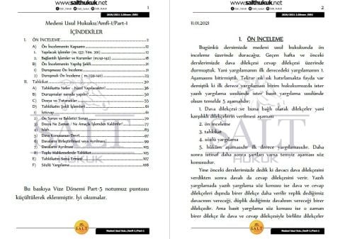Medeni Usul Hukuku Amfi 1 2. Dönem Not Seti (2020-2021)-DEÜ-Konu Anlatım Kitapçığı