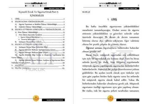 Kıymetli Evrak ve Sigorta Amfi 1-2 2. Dönem Not Seti (2020-2021)-DEÜ-Konu Anlatım Kitapçığı