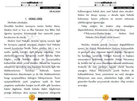 Medeni Usul Hukuku 1. Dönem Part-1 (2020-2021)-AKHF-Konu Anlatım Kitapçığı